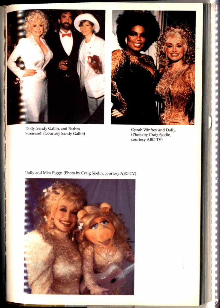 Photo inset from Dolly: My Life and other Unfinished Business including a picture of Dolly with Miss Piggy, 2 fierce queens